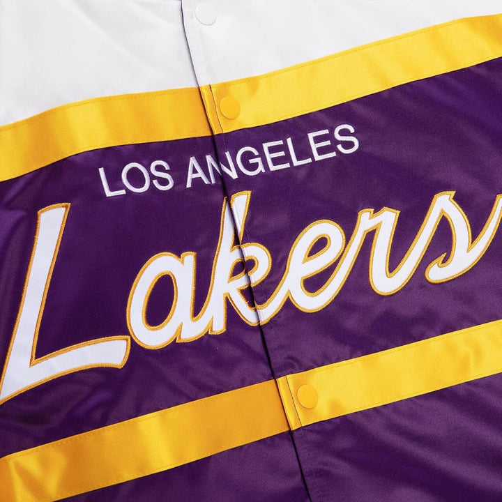 Mitchell &amp; Ness NBA Special Script Heavyweight Satin Jacket LA Lakers - Purple L, LA Lakers - Purple