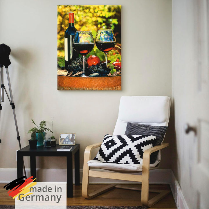 ARTland Leinwandbilder Wandbild Bild auf Leinwand 45x60 cm Toskana Italien Rotwein Früchte Obst Fass