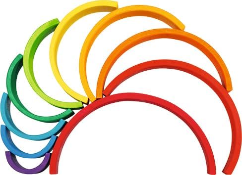 goki 58478 - Bausteine Regenbogen aus Ahornholz - goki Evolution - 11 Teile - Bunte Farben auf Wasse