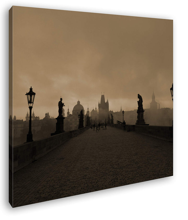 deyoli atemberaubende Brücke in Prag im Format: 60x60 Effekt: Sepia als Leinwandbild, Motiv auf Echt