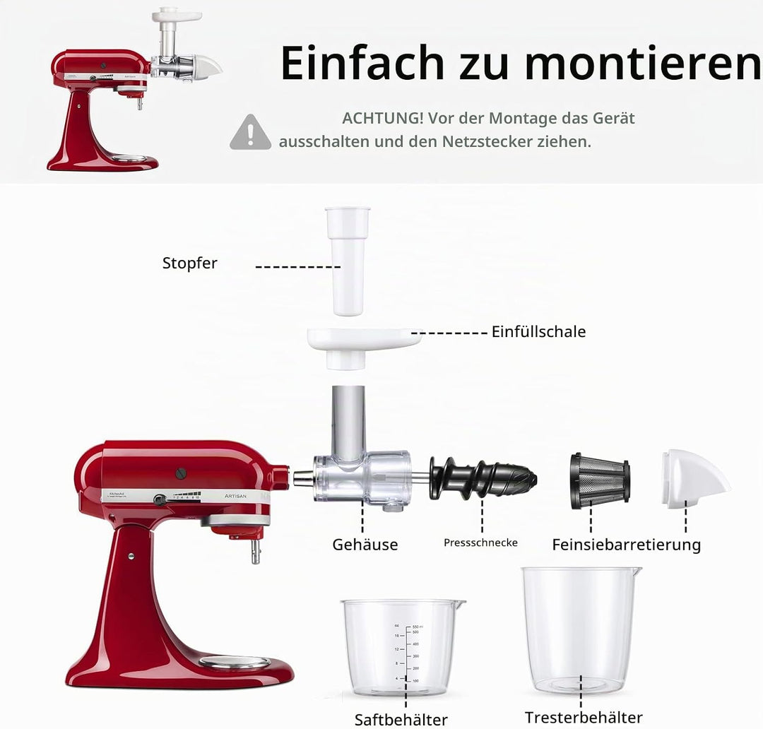 Gdrtwwh Entsafter Aufsatz für KitchenAid Ständermixer,Slow Juicer Zitrussaftpresse Zubehör, Kau-Ents
