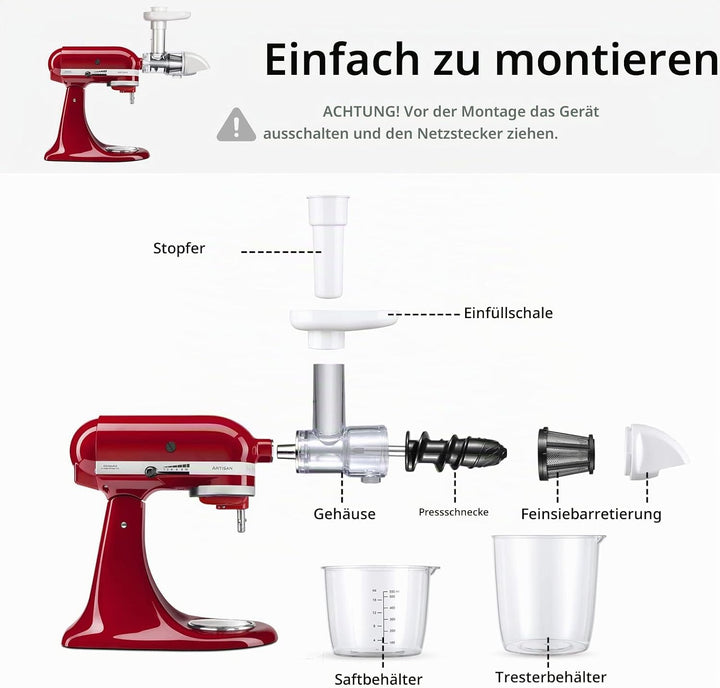 Gdrtwwh Entsafter Aufsatz für KitchenAid Ständermixer,Slow Juicer Zitrussaftpresse Zubehör, Kau-Ents