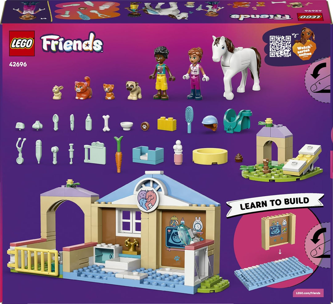 LEGO Friends Tierklinik - Lernspielzeug mit Pferdestall, 2 Mini Puppen, Hund-, Kaninchen- & Katzenfi