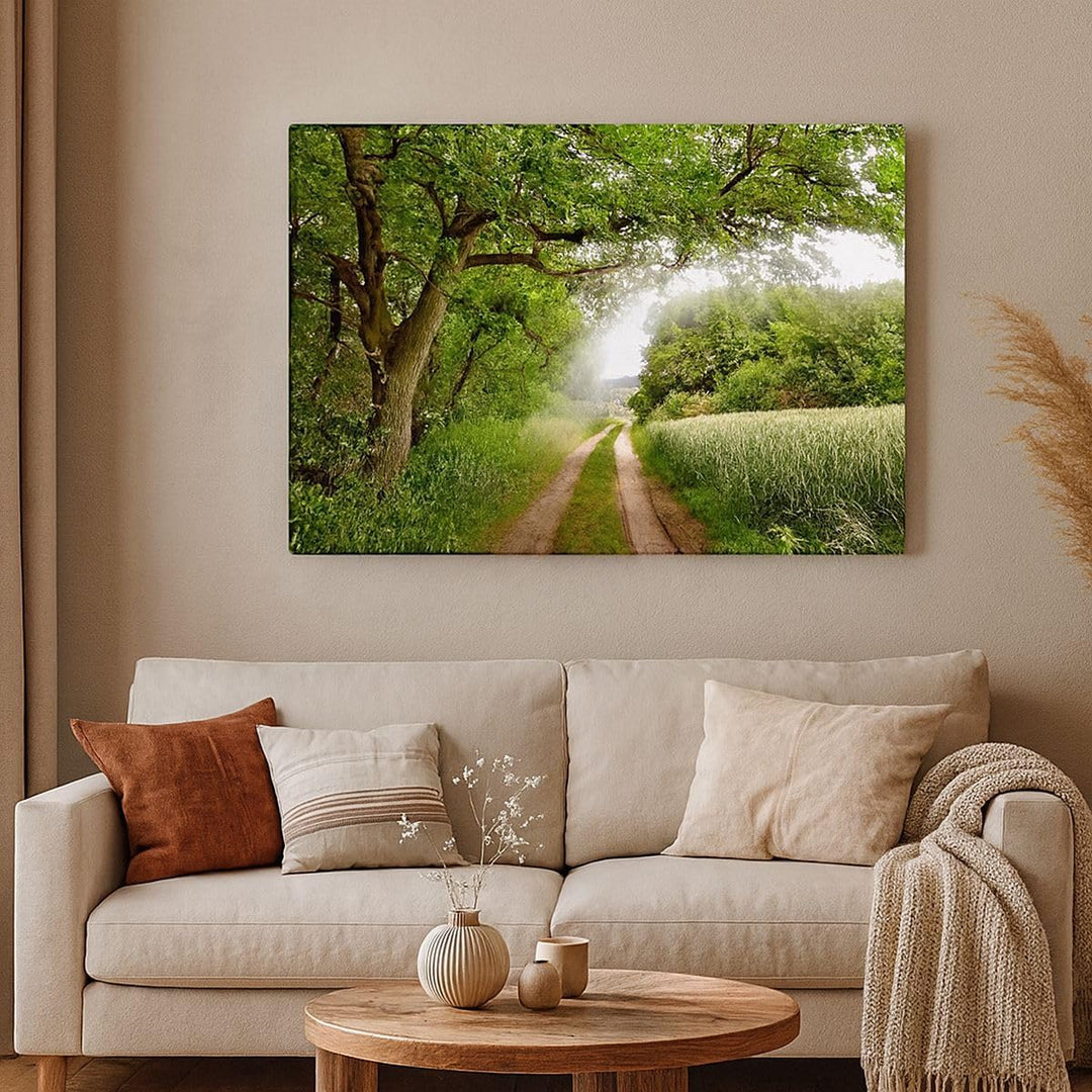 ARTTOR Bilder auf Leinwand 100x70cm Leinwandbild Pfad Natur Wald Grün Gross Wanddeko Bild Schlafzimm