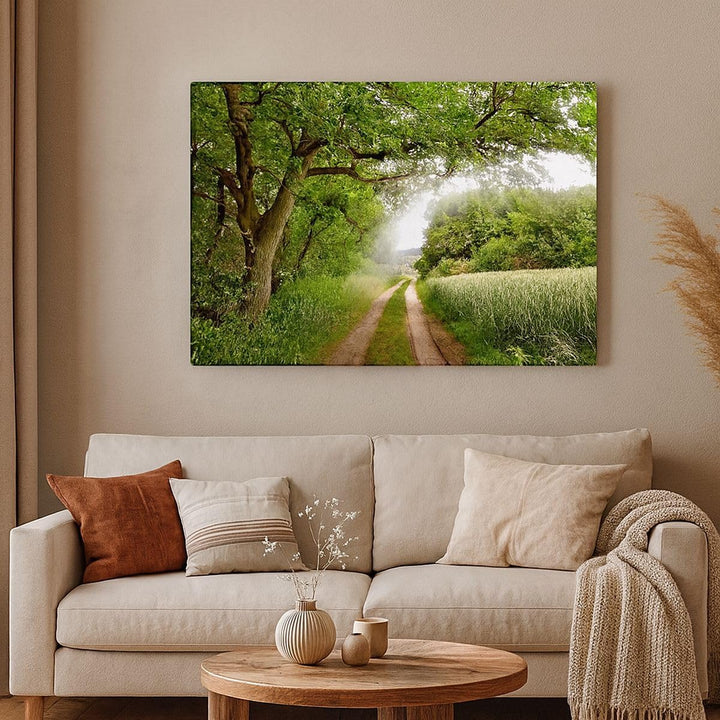 ARTTOR Bilder auf Leinwand 100x70cm Leinwandbild Pfad Natur Wald Grün Gross Wanddeko Bild Schlafzimm