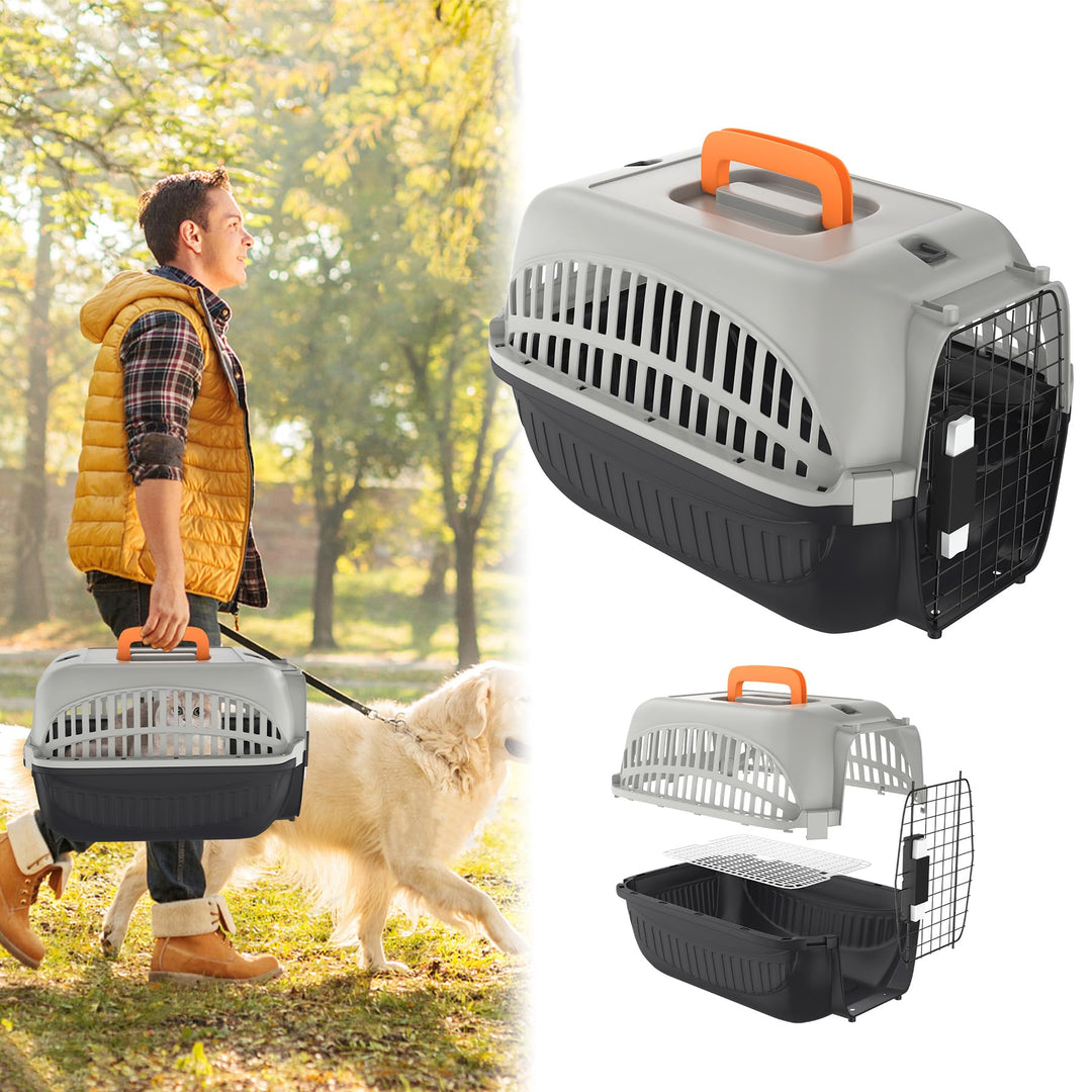 48 x 32 x 32 cm Katzentransportbox, Schwarz + Grau Pet Transportbox für Kleine Haustiere, Katzen und