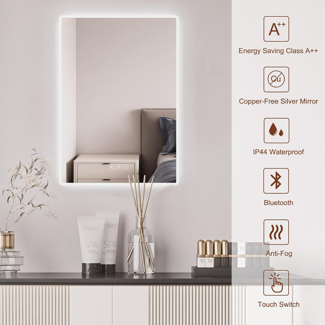 Habison LED Bluetooth Badezimmerspiegel Beleuchteter 50x70cm Antibeschlag Badezimmerspiegel Wandspie