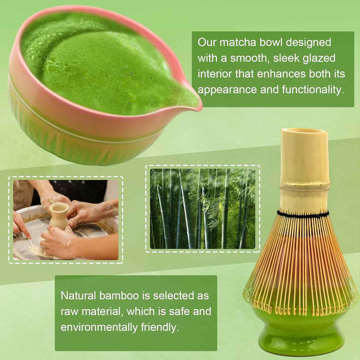 6 Stück Matcha Set, Matcha Tee Sets, Keramik Matcha Schale mit Ausgiesser, Bambus Matcha Besen, Chas