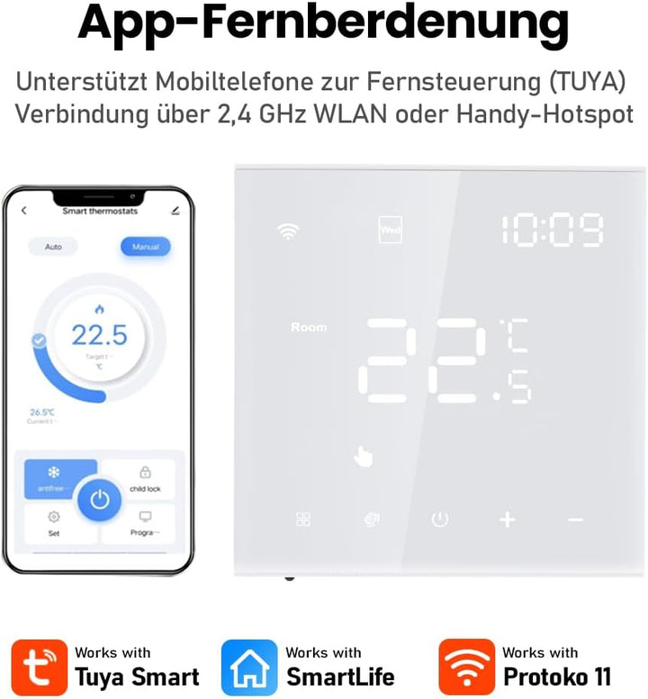 Irishom WiFi Thermostat mit Wasser Fussbodenheizung und Kesselsteuerung,Wchentlich Programmierbar Ra