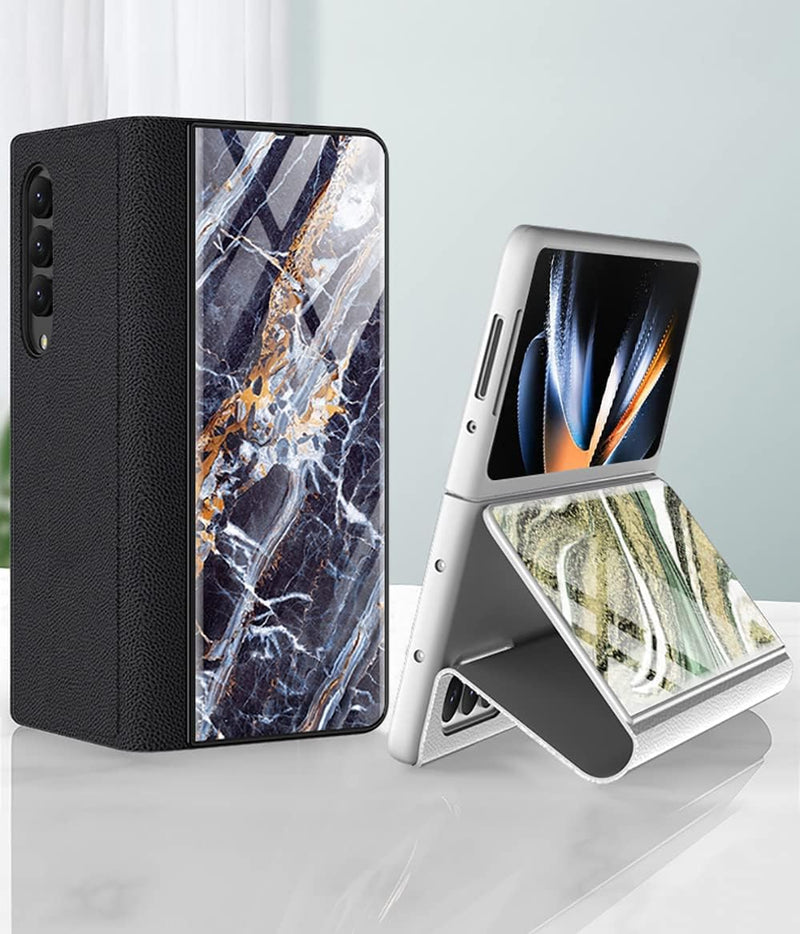 COQUE Galaxy Z Fold 4 5G Hülle,Ultradünne Handyhülle aus glänzend lackiertem 9H-Glas,Faltbare Handyh