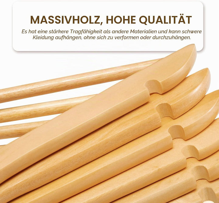HOUSE DAY Kleiderbügel Holz, 60er Holzkleiderbügel, Kleiderbügel Natur für Anzüge, 360° drehbarer Ha