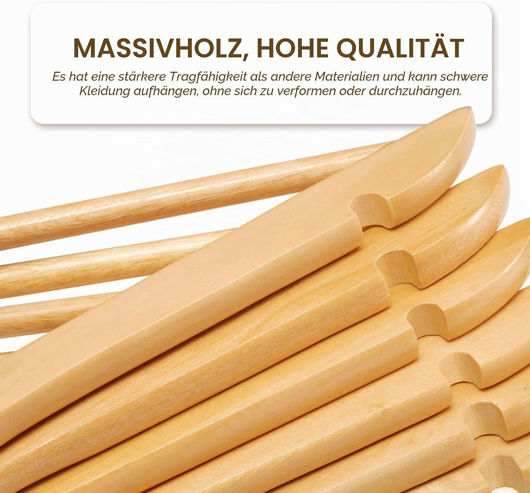 HOUSE DAY Kleiderbügel Holz, 80er Holzkleiderbügel, Kleiderbügel Natur für Anzüge, 360° drehbarer Ha