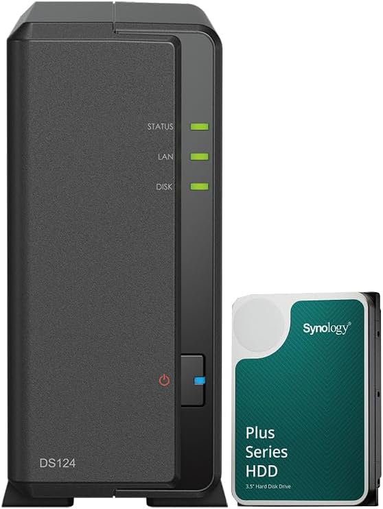 Synology DS124 NAS-Bundle 1 GB mit 1 Synology Festplatte 12 TB HAT3300, unmontiert, Schwarz
