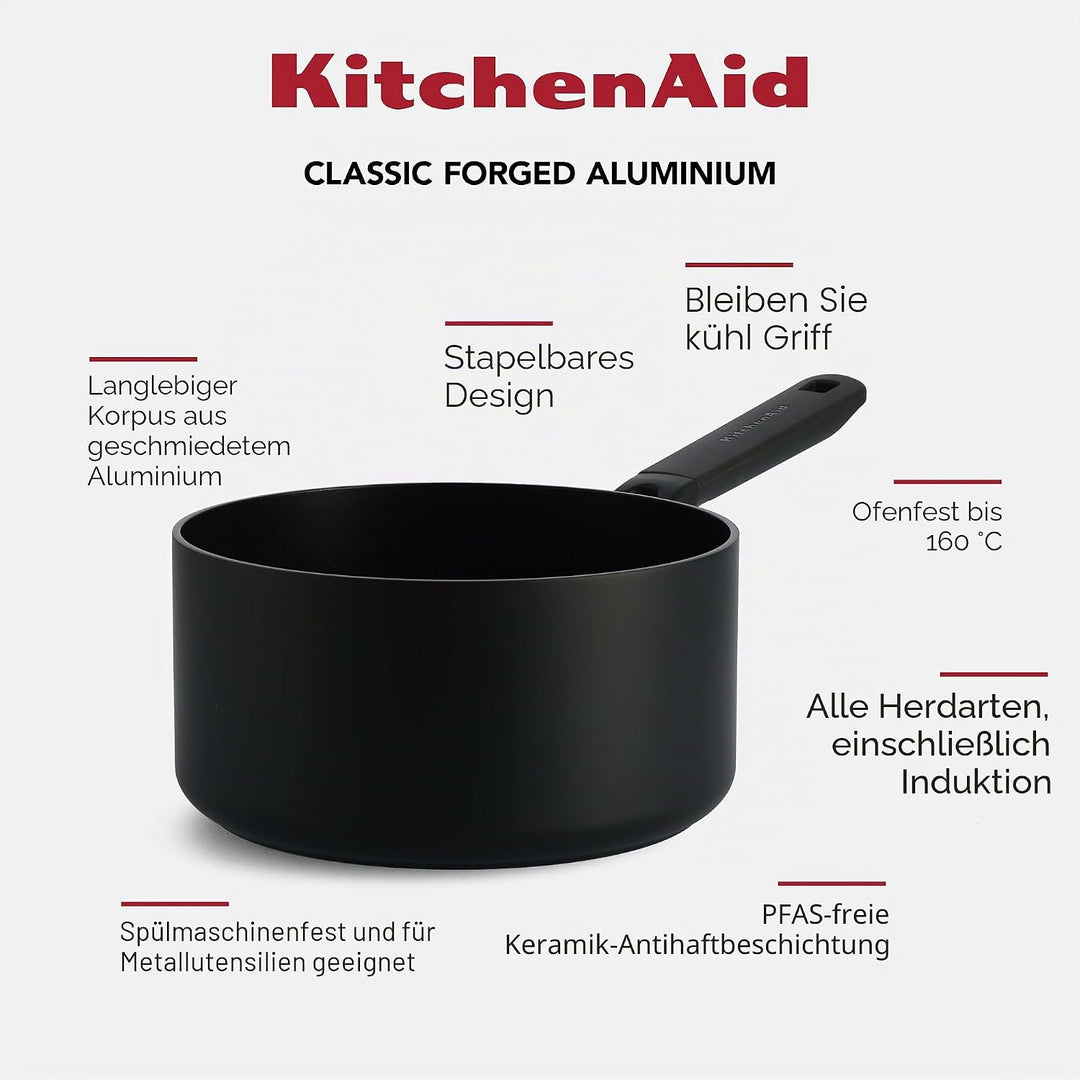 KitchenAid Classic Forged Stielkasserolle (20cm/3,1L), hart anodisiert, PFAS-freie gesunde keramisch