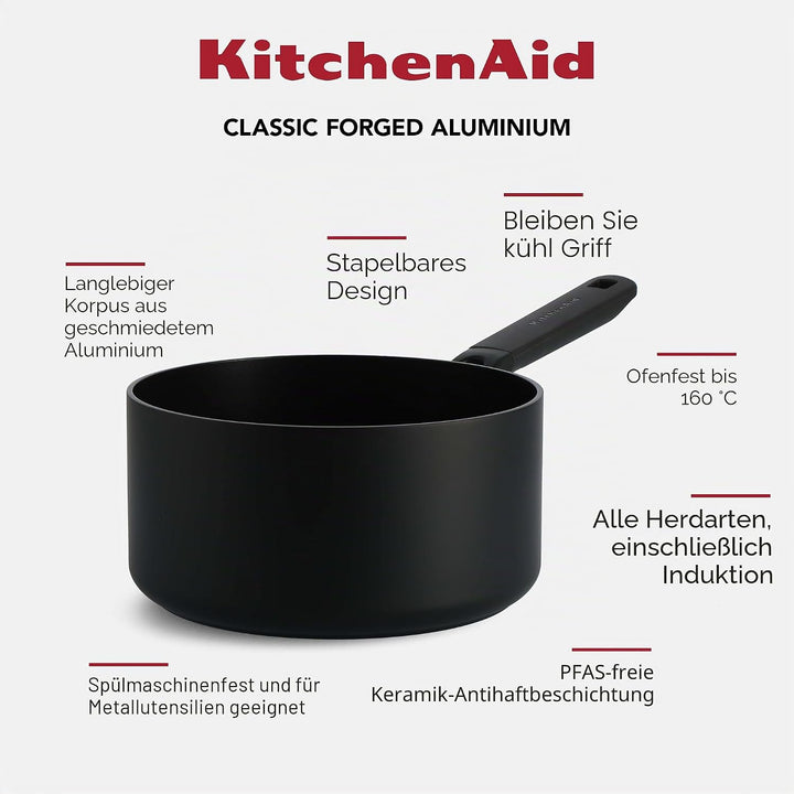 KitchenAid Classic Forged Stielkasserolle (20cm/3,1L), hart anodisiert, PFAS-freie gesunde keramisch
