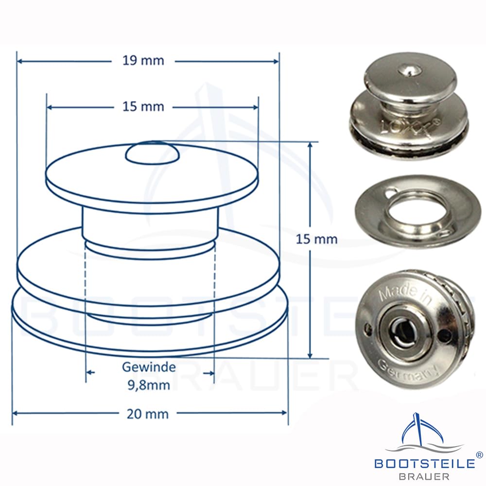 25 Stück LOXX® Oberteil Knopf mit grosser Griffkappe, Standardscheibe für Material bis 2,5 mm - Mess