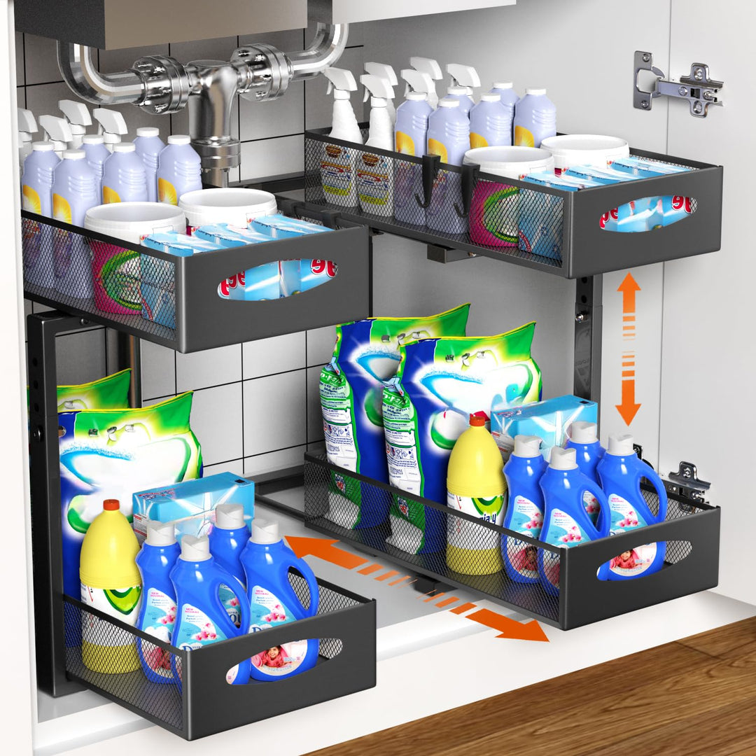 Housolution Spülschrank Organizer, 2 Etagen Metall Ausziehbares Unter Waschbecken Regal mit Schiebes