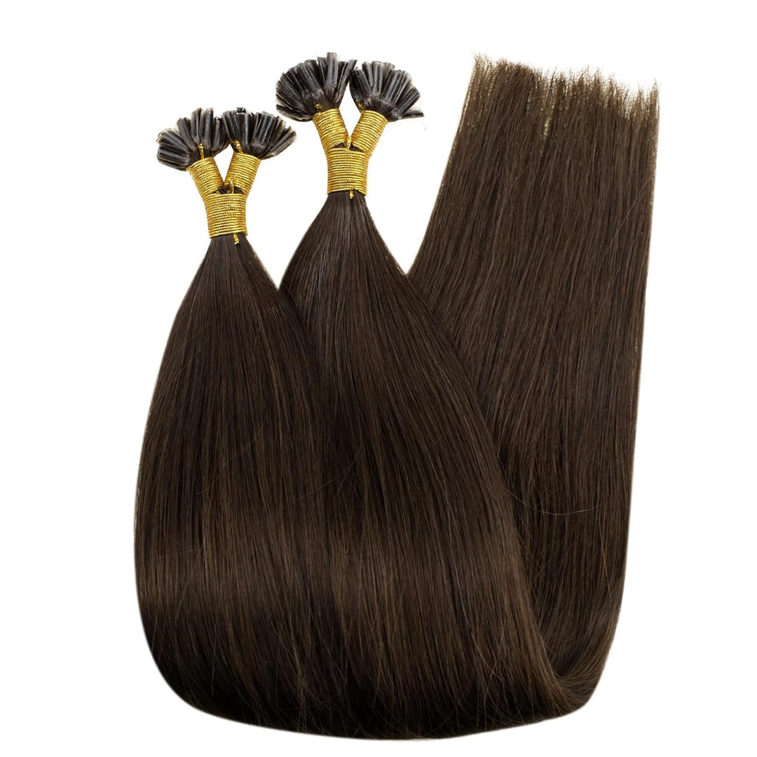RUNATURE Bonding Extensions Echthaar Braun 45cm 50strähne Remy Echthaar Extensions Bondings Dunkelbr