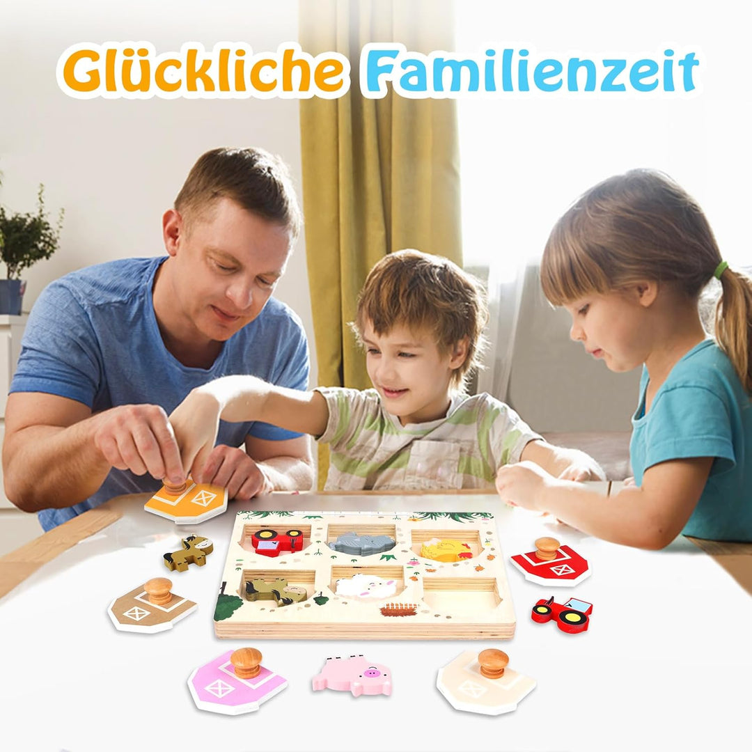 Nabance Holzpuzzle ab 1 Jahr Bauernhof Tier Puzzles Steckpuzzle Holz ab 1 2 3 Jahr Lernspielzeug Hol