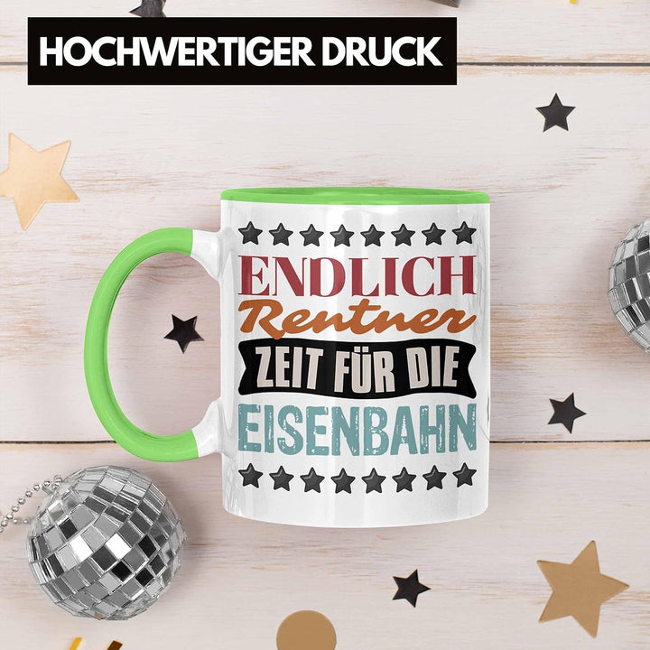 Trendation - Eisenbahner Tasse Geschenk für Modelleisenbahn-Fans Geschenkidee Endlich Rente Zeit für