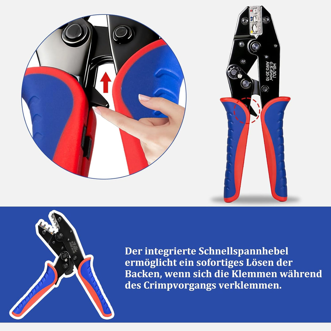 Crimpzange für isolierte Kabelschuhe, Crimpzange geeignet für 0,5-6 mm², Kabelschuhzange Crimpzange