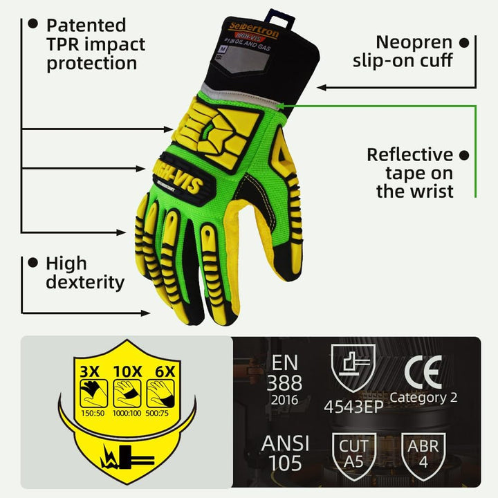 Seibertron HIGH-VIS SDXC5 Mechaniker Hochleistung Technische Hilfeleistung Schnittschutz 5 Handschuh