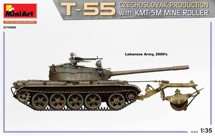 Mini Art 37092 1:35 T-55 CZ Prod. M. KMT-5M Minenwalze-originalgetreue Nachbildung, Modellbau, Plast
