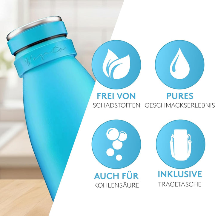 Vezato Trinkflasche Edelstahl - BPA-freie Isolierflasche 1 Liter - Auslaufsichere Wasserflasche mit