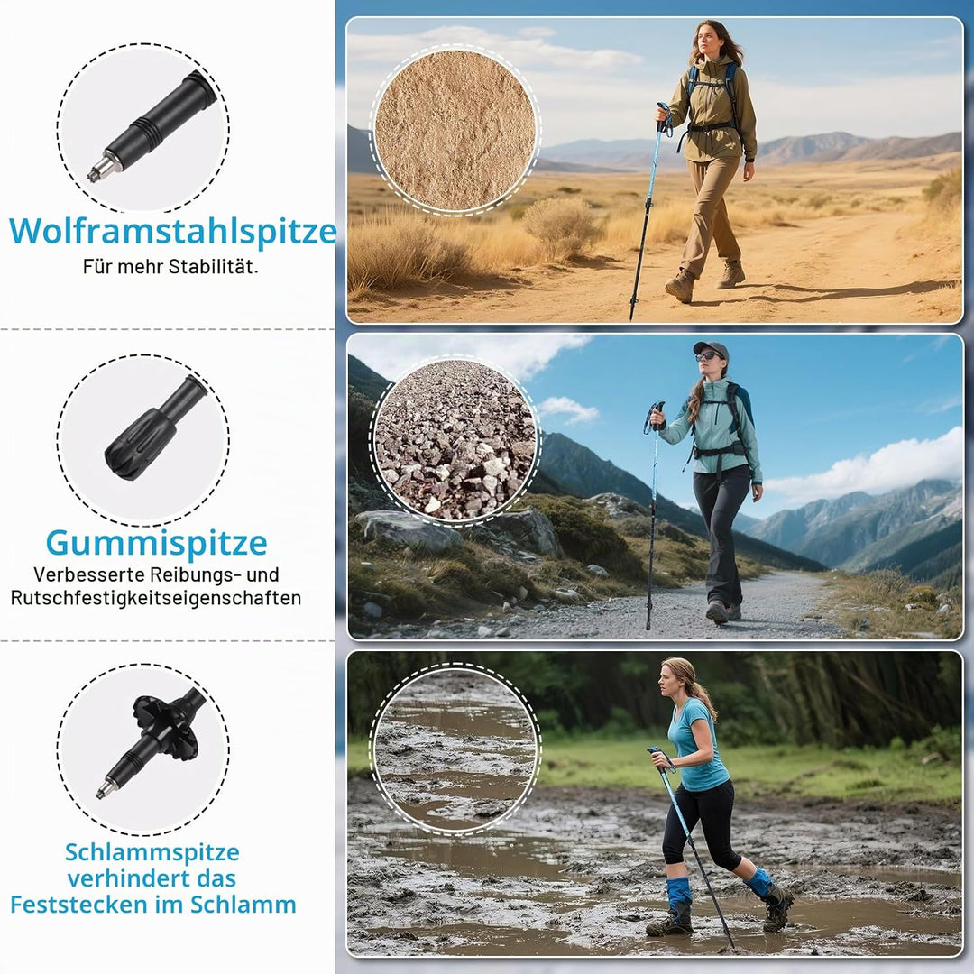 Ninonly Wanderstöcke faltbar Carbon, Nordic Walking Stöcke Damen &amp; Herren, Leichte Teleskop Wanderst