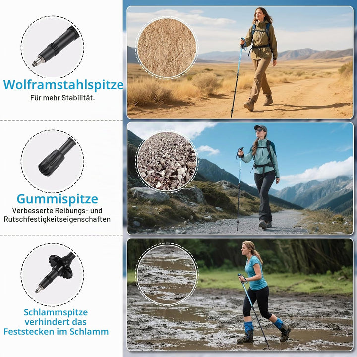 Ninonly Wanderstöcke faltbar Carbon, Nordic Walking Stöcke Damen &amp; Herren, Leichte Teleskop Wanderst