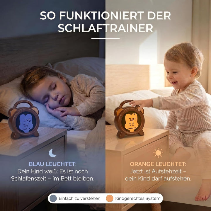 Alecto BC-100 Monkey Wecker Kinder - Kinderwecker USB Aufladbar - Kinder Wecker mit Nachtlicht - Sch