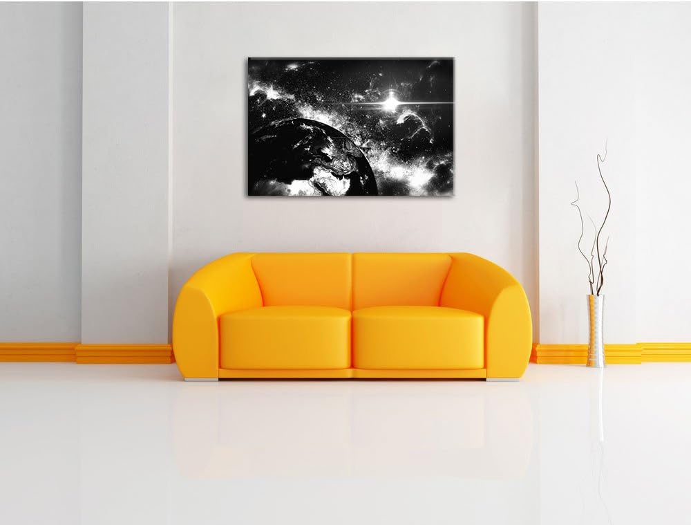 Pixxprint die Erde von Oben bei Nacht Kunst B&W, Format: 100x70 auf Leinwand, 100x70