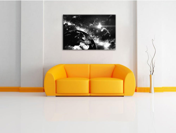 Pixxprint die Erde von Oben bei Nacht Kunst B&W, Format: 100x70 auf Leinwand, 100x70