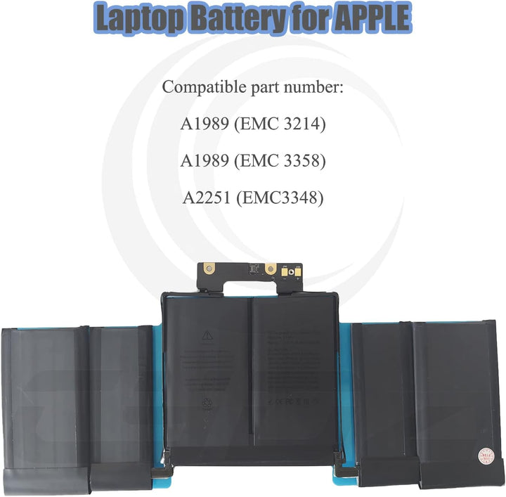 A1964【11.41V 58Wh】 Laptop Akku Kompatibel mit Apple A1964 A1989(EMC 3214) A1989(EMC 3358) 020-02497