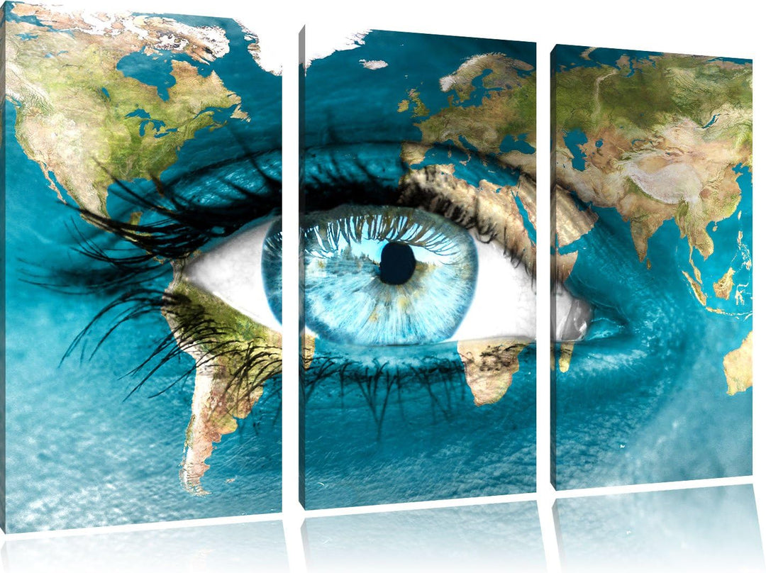 Pixxprint Die Erde gezeichnet auf EIN Gesicht 3-Teiler Leinwandbild 120x80 Bild auf Leinwand