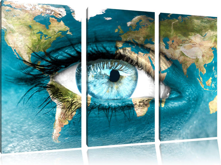 Pixxprint Die Erde gezeichnet auf EIN Gesicht 3-Teiler Leinwandbild 120x80 Bild auf Leinwand