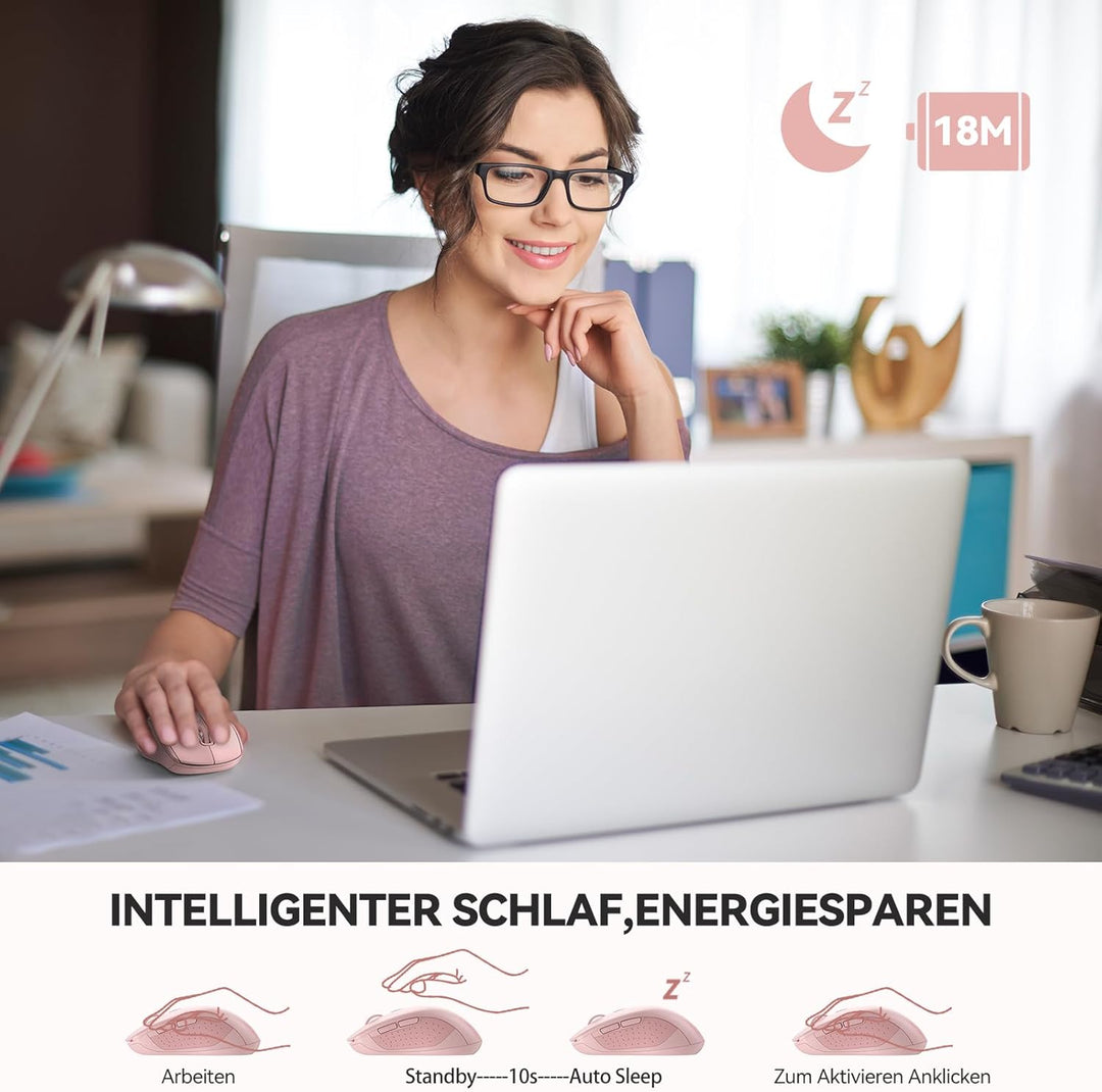 TECKNET Bluetooth Maus, 4000 DPI Maus Kabellos (Tri-Mode: BT 5.0/3.0+2.4GHz) Funkmaus mit USB-Empfän