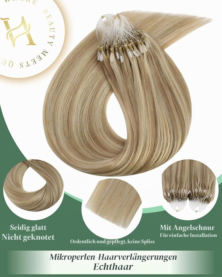 Ugeat Cold Fusion Microring Extensions Echthaar 50Gramm 45cm Haarverlängerung mit Microring Extensio