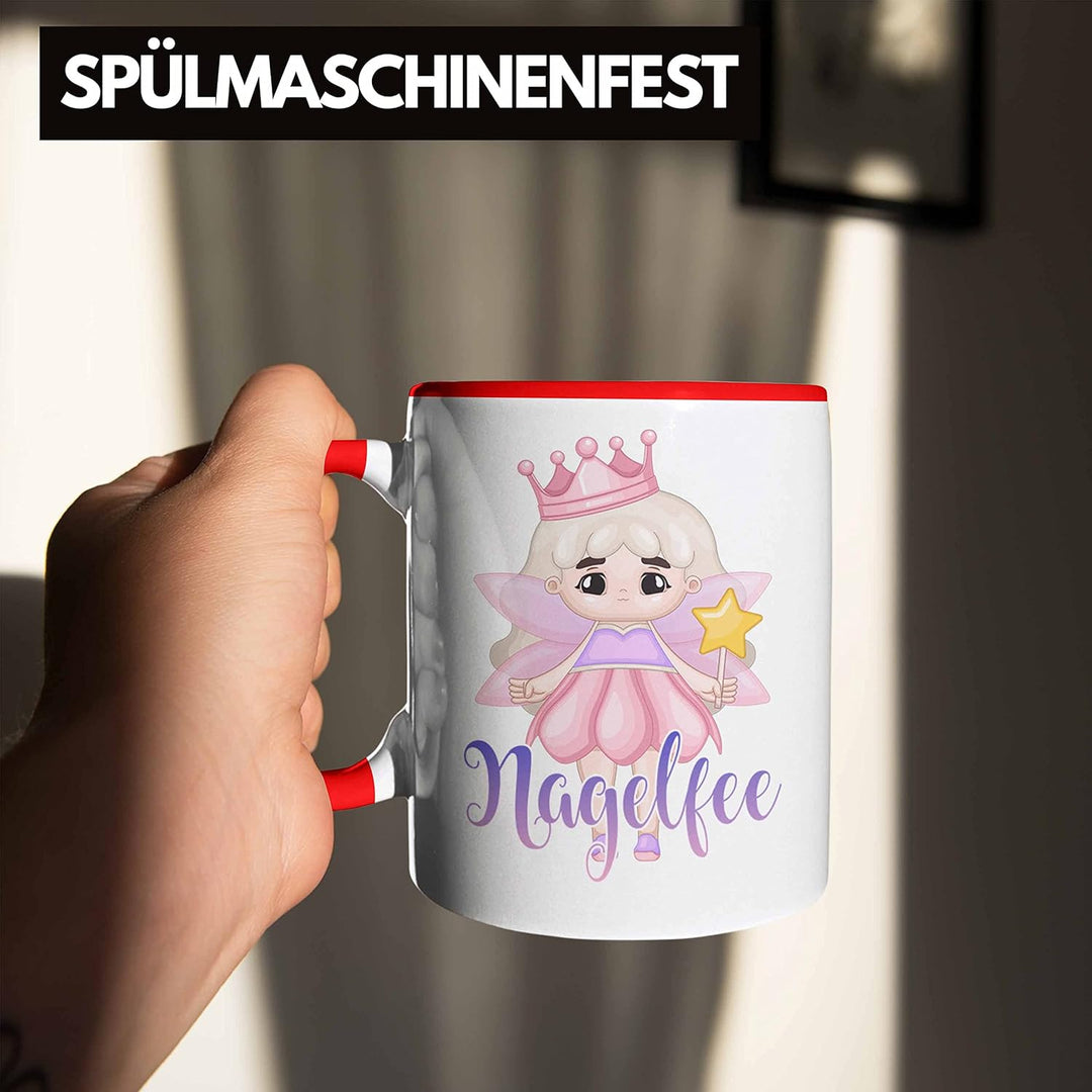 Trendation - Nagel-Fee Tasse Geschenk Nagelstudio Mitarbeiterin Gel-Nägel Spruch Süsse Grafik (Rot),