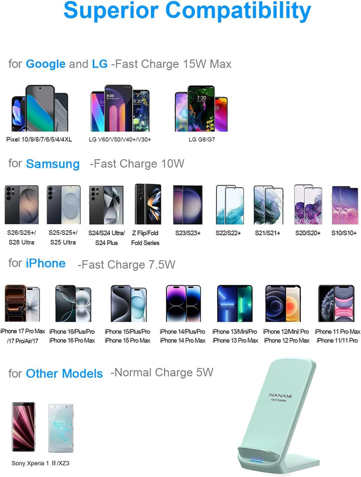 NANAMI Fast Wireless Charger, 10W Induktive Ladestation für Samsung Galaxy S24/S23/S22/S22+/S21/S20/