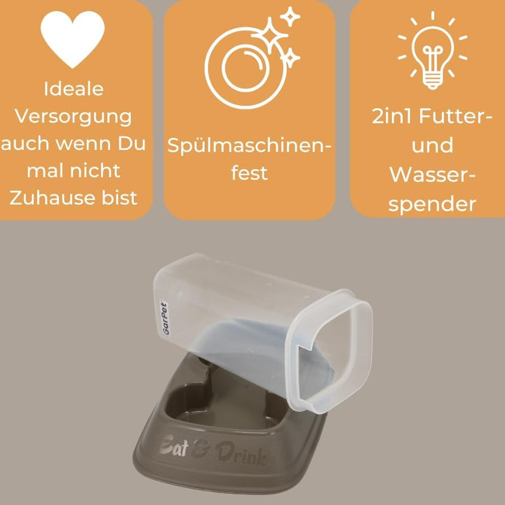 2er Set Automatischer Futterspender Wasserspender 2in1 Futterautomat Wasserautomat für Hunde Katzen