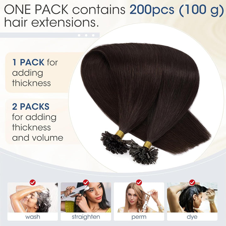 Elailite U-Tip Echthaar Bonding Extensions Keratin Haarverlängerung Haar Glatt 200 Strähnen 100g 16"