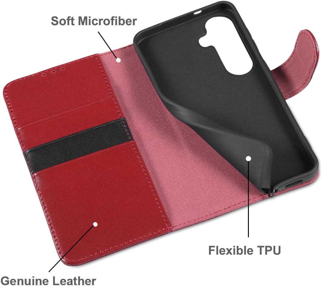 LENSUN Echtleder Hülle für Samsung Galaxy S26 5G, Handyhülle Echtes Leder [RFID Schutz][Magnetversch
