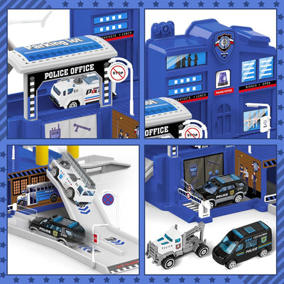 deAO City Police Station mit Polizeiauto, Hubschrauber, Polizei Büro Bauen, Polizeistation Bauspielz