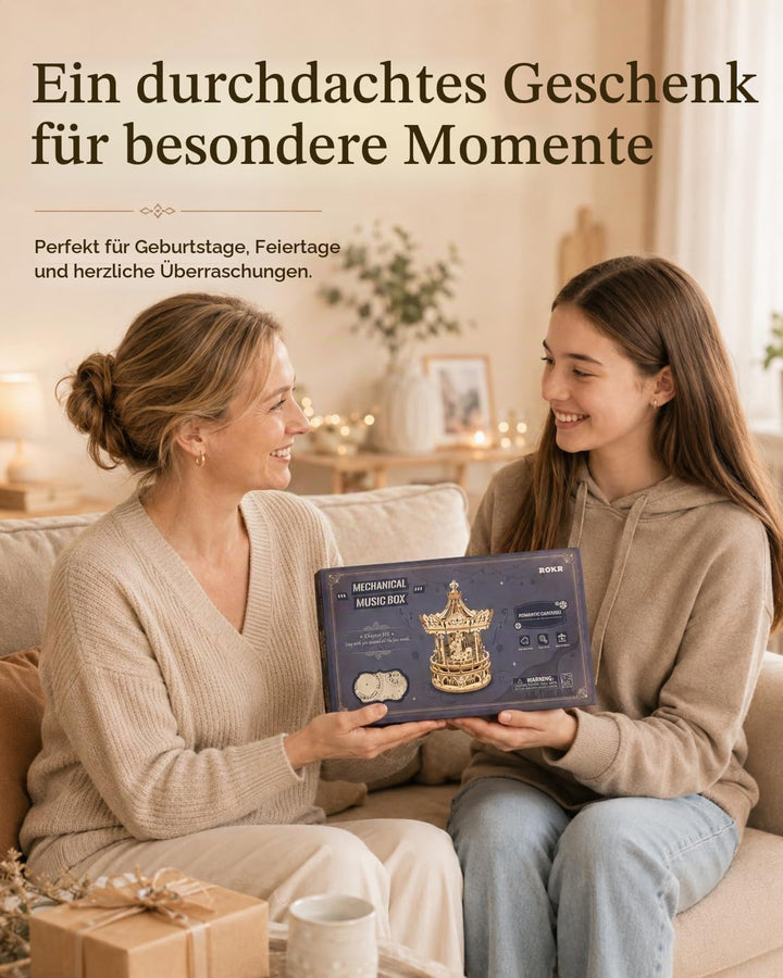 ROKR Hölzerne Mechanische 3D Puzzle für Erwachsene Kinder Modellbausatz Karussell