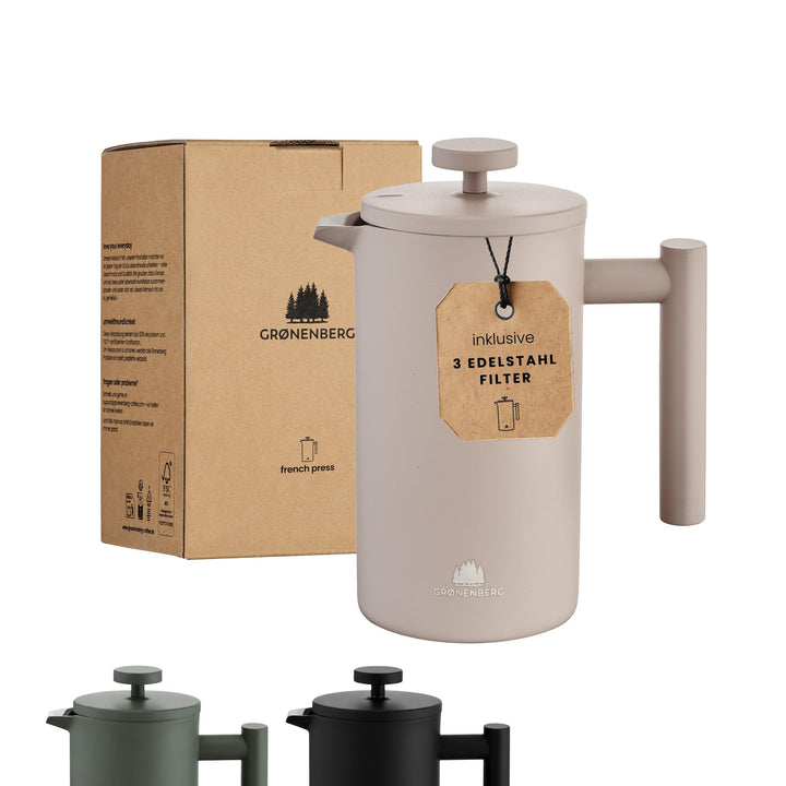 Groenenberg French Press Earth 600 ml o. 1 Liter I Hochwertige Kaffeepresse mit Thermo Warmhalte-Fun