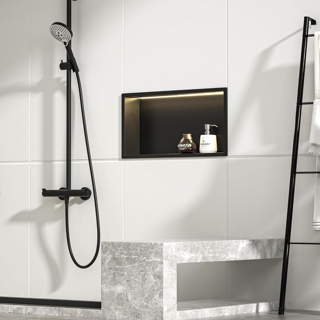 Wandnische Dusche Edelstahl mit LED-Streifenlicht, 60 cm x 30 cm, Wasserdicht - Keine Fliesen Erford