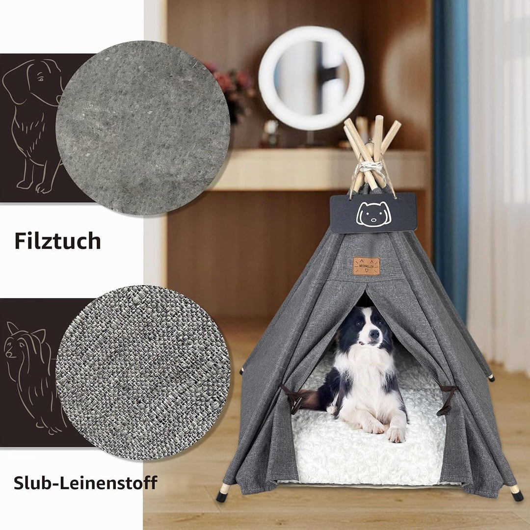 Meowmellow Tipi Zelt für Haustiere Hundezelt Katzenzelt mit Plüschkissen Haustierzelte Häuser für Ka