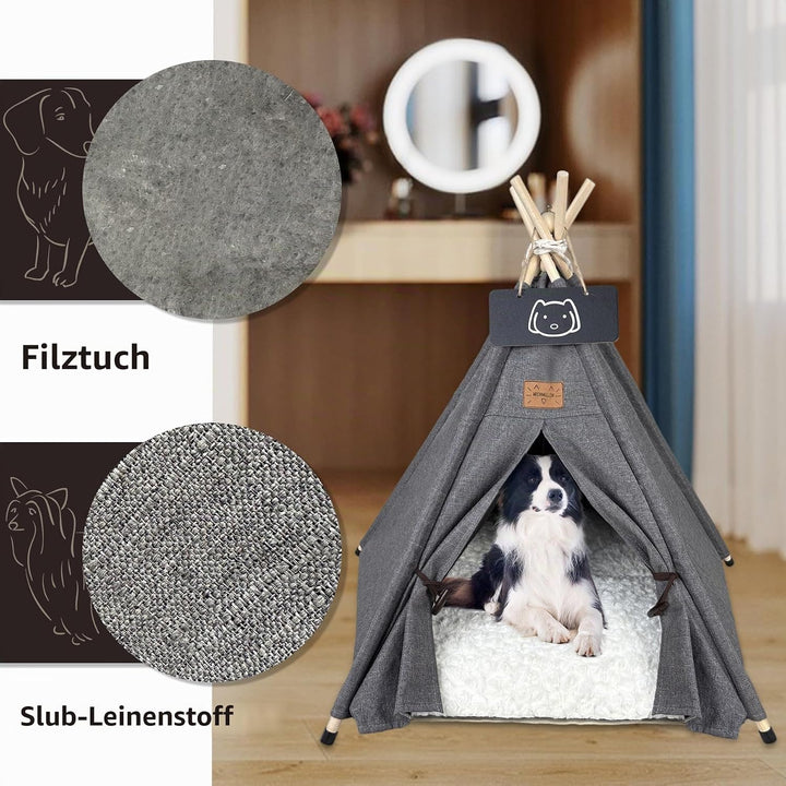 Meowmellow Tipi Zelt für Haustiere Hundezelt Katzenzelt mit Plüschkissen Haustierzelte Häuser für Ka