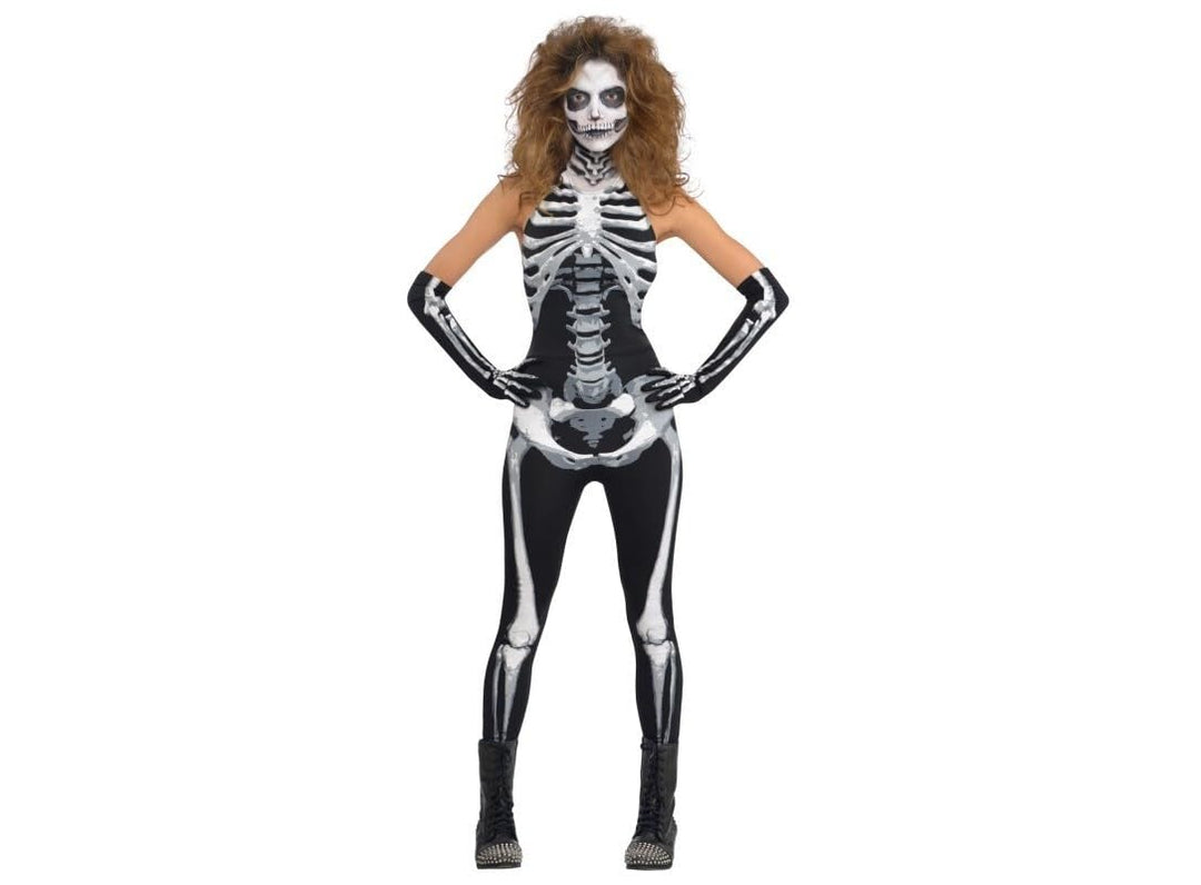 Amscan - Erwachsenenkostüm Skelett, Bodysuit/Jumpsuit, Handschuhe Halloween, Mottoparty, Karneval 14